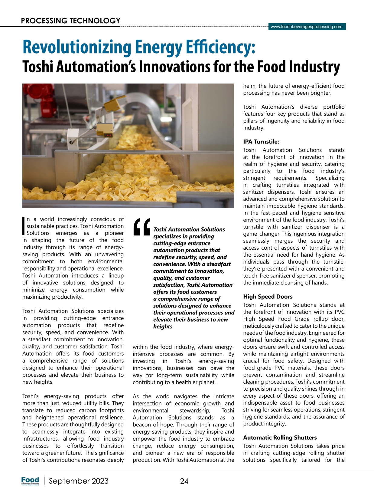 Toshi Automation's Innovations for the food Industry