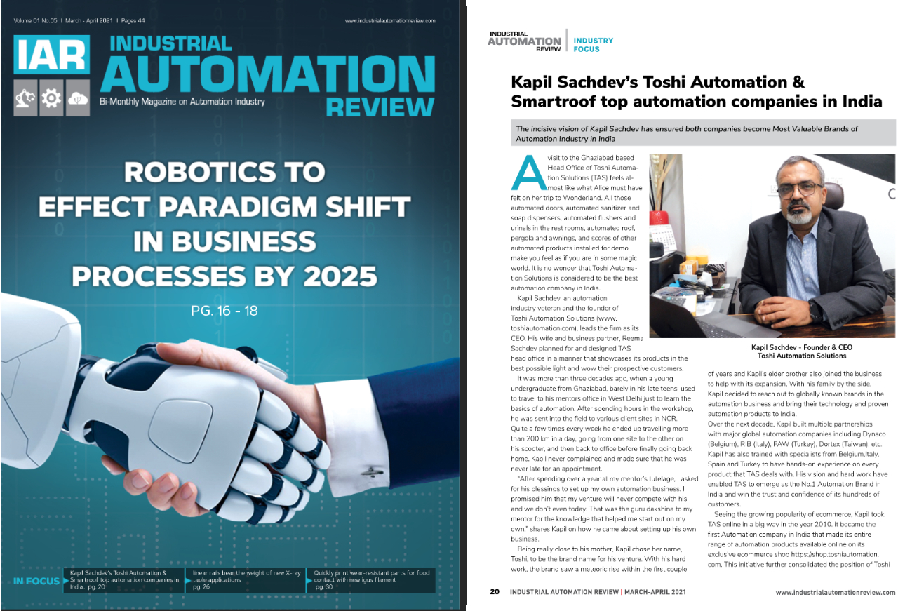 Toshi Automation Solutions story has been printed in Industrial Automation Review magazine -2021